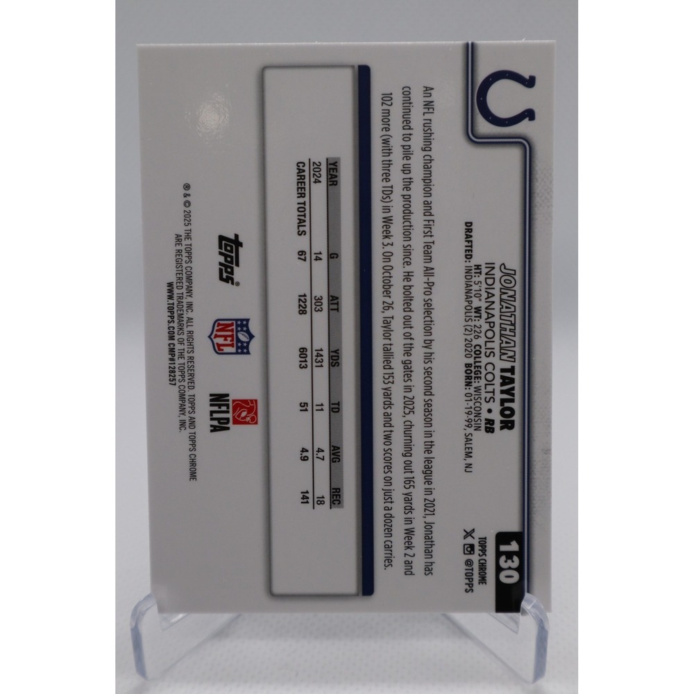 2025 Topps Chrome Football Base #130 Jonathan Taylor Colts - Picture 2 of 2